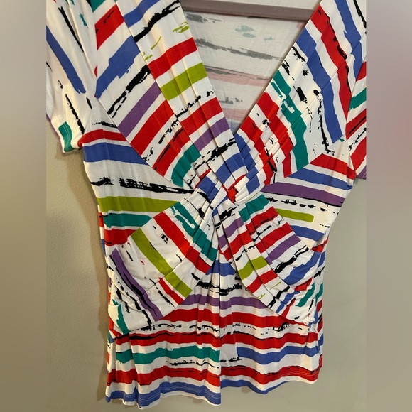Spense Knits Striped Twisted Front Top Short Sleeve Women’s Size Large - Picture 4 of 7